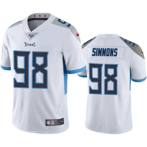 Men Tennessee Titans #98 Jeffery Simmons Nike White 100th Vapor Limited NFL Jersey